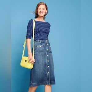 TALBOTS Talbots Stretch Denim A-Line Button Front Midi Jean Skirt Size 6